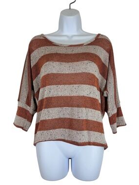 American Rag Striped Open Back Sweater Top Lace Back Rust Beige SzL